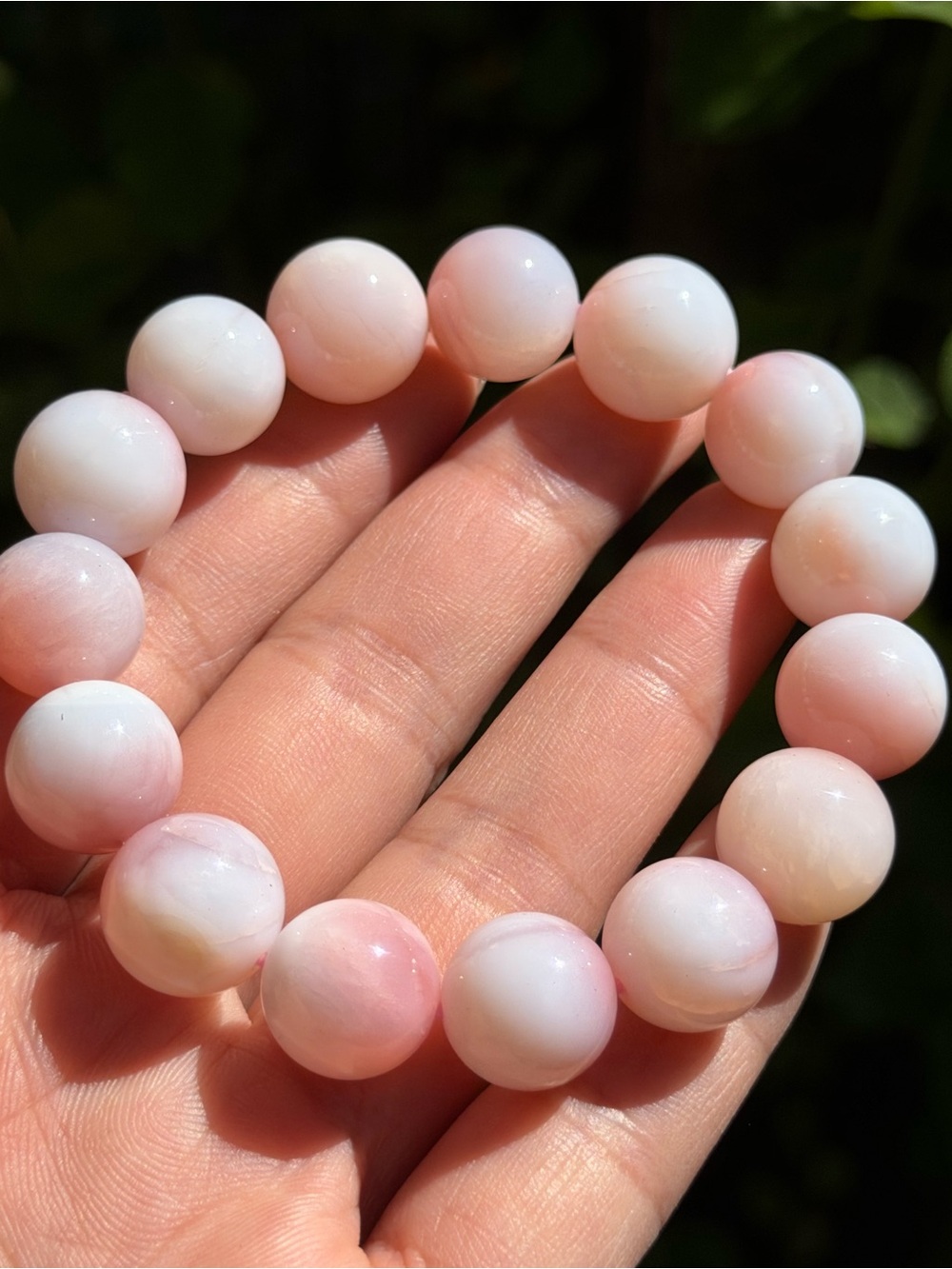 13.5mm‎ Pink Agate Beaded Stretch Bracelet 2054